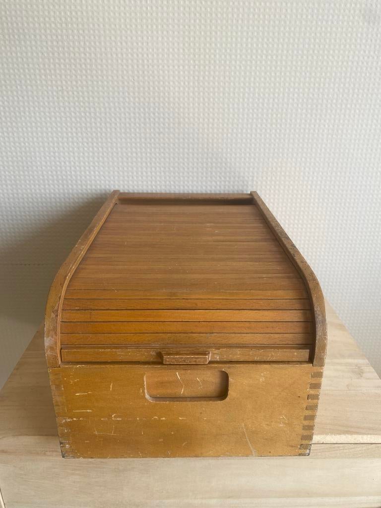 Vintage houten rolluikkastje - bureau-organizer, Huis en Inrichting, Ophalen of Verzenden, Gebruikt, 50 tot 100 cm, Minder dan 50 cm