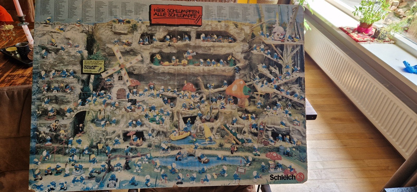 Vintage Schleich Smurfen Display Bord - Hier Schlumpfen Alle, Ophalen of Verzenden, Gebruikt, Jongen of Meisje