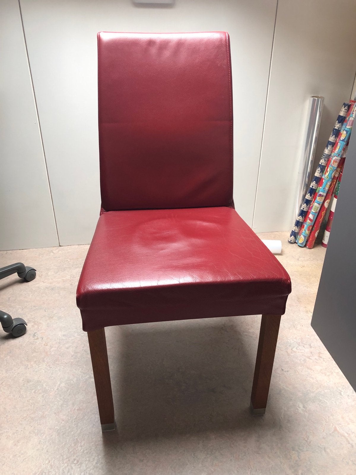 Set van 6 comfortabele leren eetkamerstoelen, warmrood, Ophalen, Gebruikt, Leer, Vijf, Zes of meer stoelen