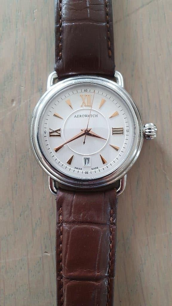 Tijdloos Aerowatch herenhorloge, Overige merken, Leer, Staal, Polshorloge