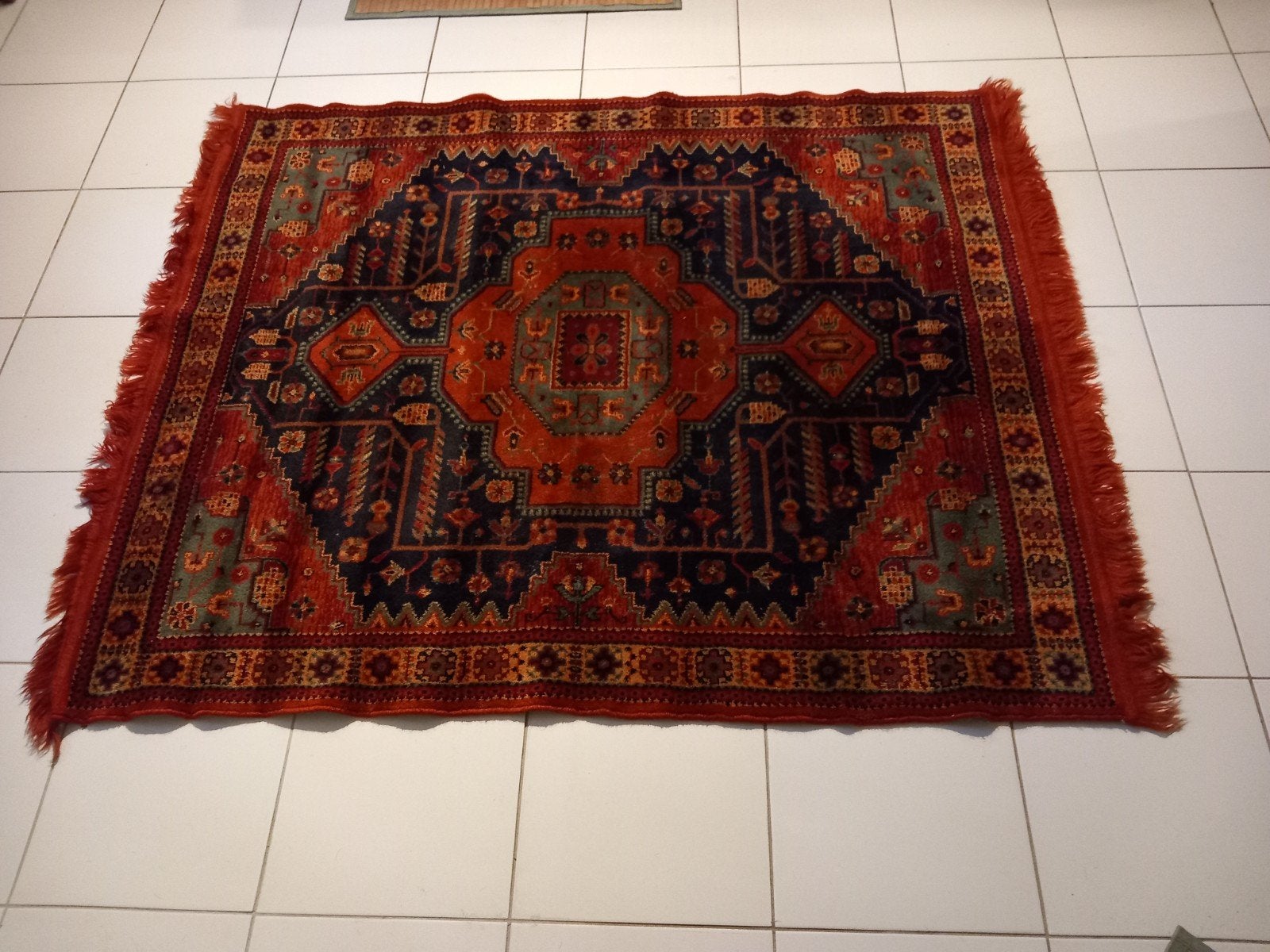Vintage Perzisch tapijt - Handgeknoopt, Rood/Blauw, Gebruikt, 100 tot 150 cm, Blauw, Ophalen of Verzenden