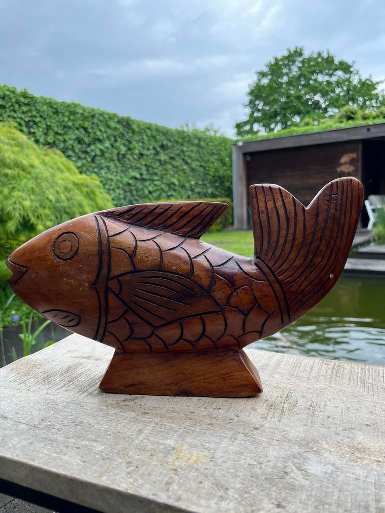 Houten beeld vis, Ophalen of Verzenden, Houtsnijwerk, Bruin