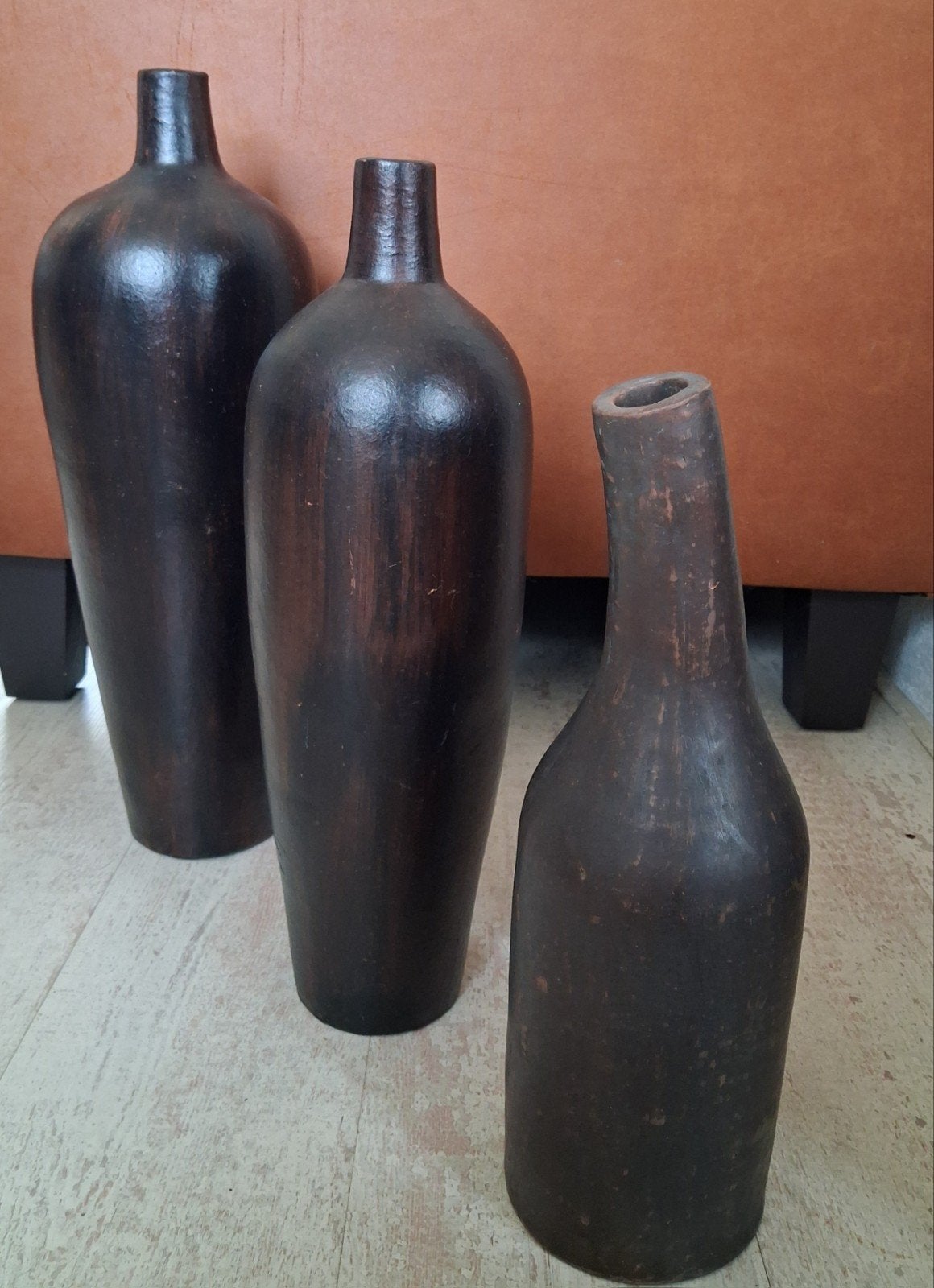 Set van 3 donkere vazen H.38-52 cm., Bruin, 52 cm, Ophalen of Verzenden, Zo goed als nieuw