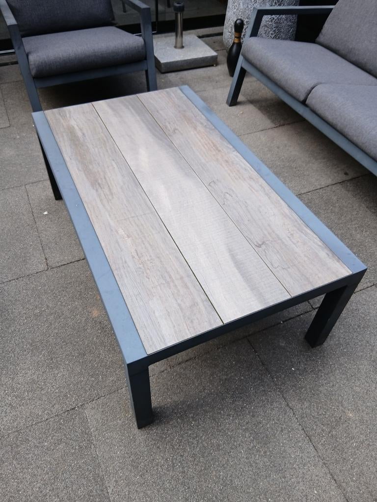 Mooie aluminium tuintafel met keramiek tafelblad, Ophalen, Gebruikt, Rechthoekig, Aluminium