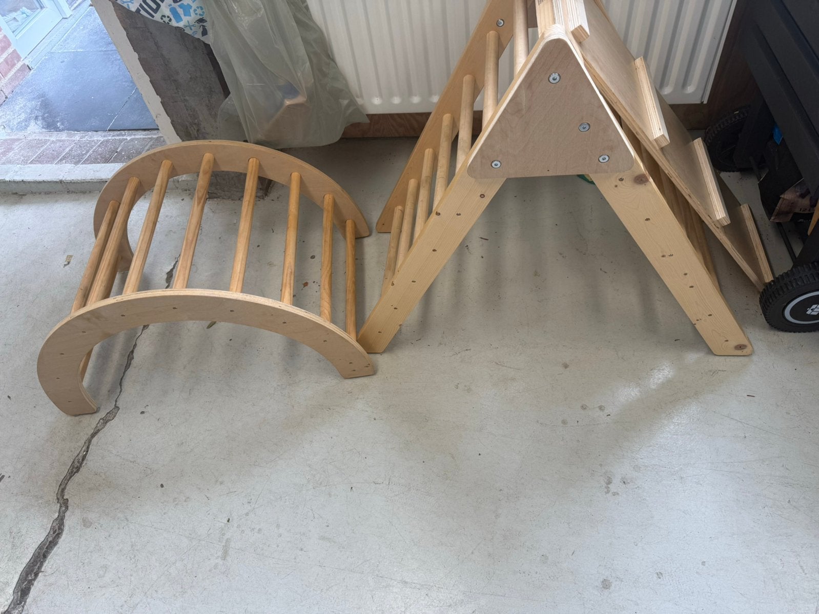Klimrek (driehoek en boog) hout incl plank, Ophalen