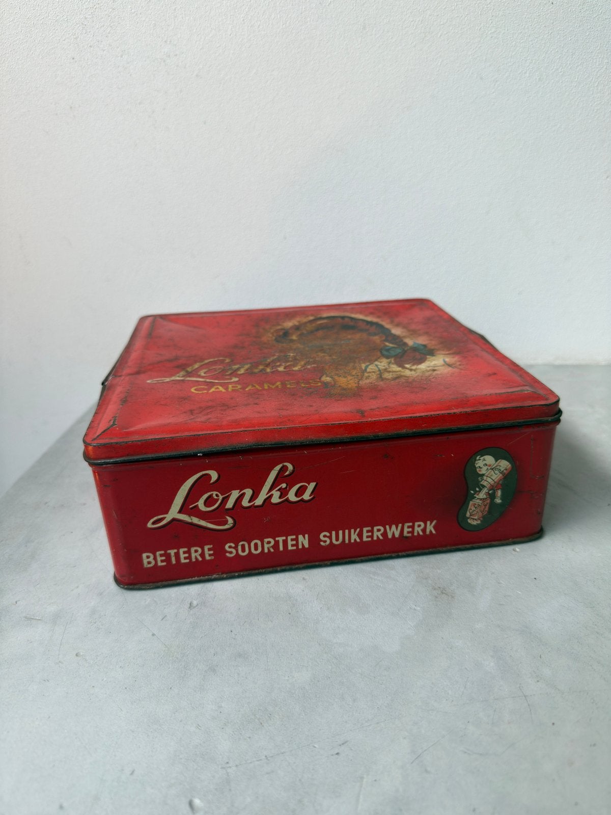 Vintage Lonka Caramels blik | oud reclameblik snoep, Ophalen of Verzenden, Gebruikt, Koek(jes), Overige merken