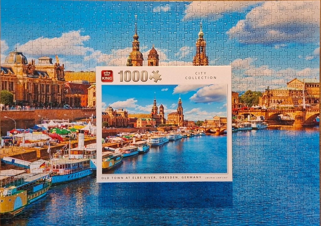 King puzzel Elbe, Dresden Germany 1000 pc. zgan, Ophalen of Verzenden, 500 t/m 1500 stukjes, Zo goed als nieuw, Legpuzzel