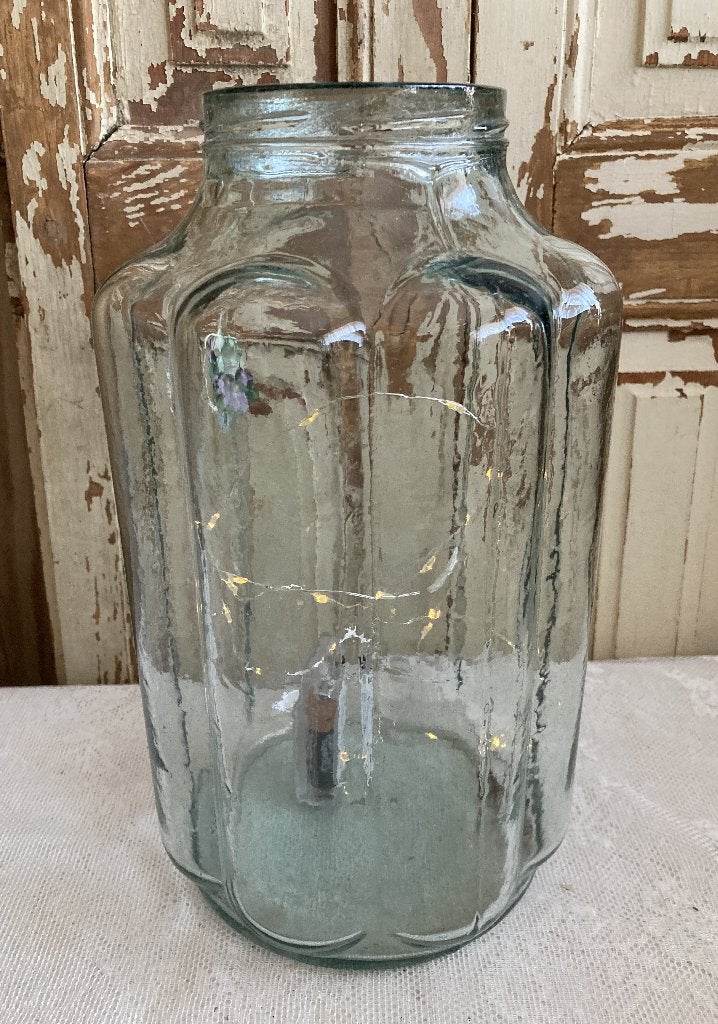 Brocante oude glazen honingpot - windlicht - vaas, Ophalen