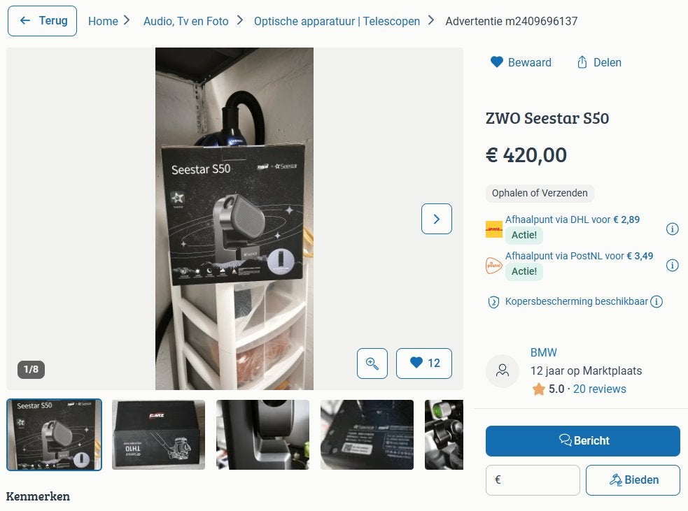 Seestar S50 Mogelijke Oplichting!, Audio, Tv en Foto, Optische apparatuur | Telescopen, Ophalen of Verzenden, Zo goed als nieuw