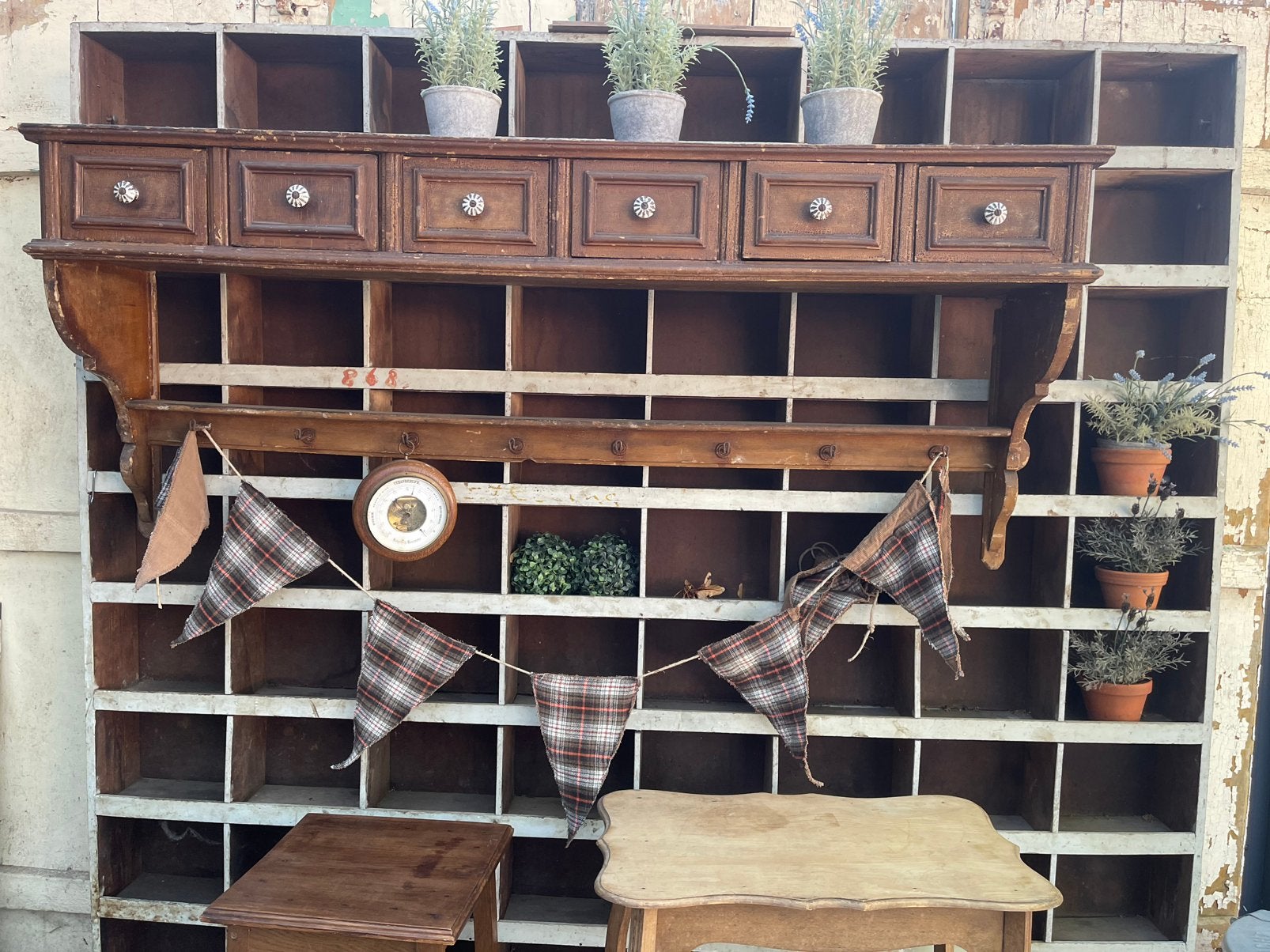 Oude  grote regaal, kapstok met 6 lades, Huis en Inrichting, Woonaccessoires | Kapstokken, Gebruikt, Minder dan 100 cm, Hout, Ophalen