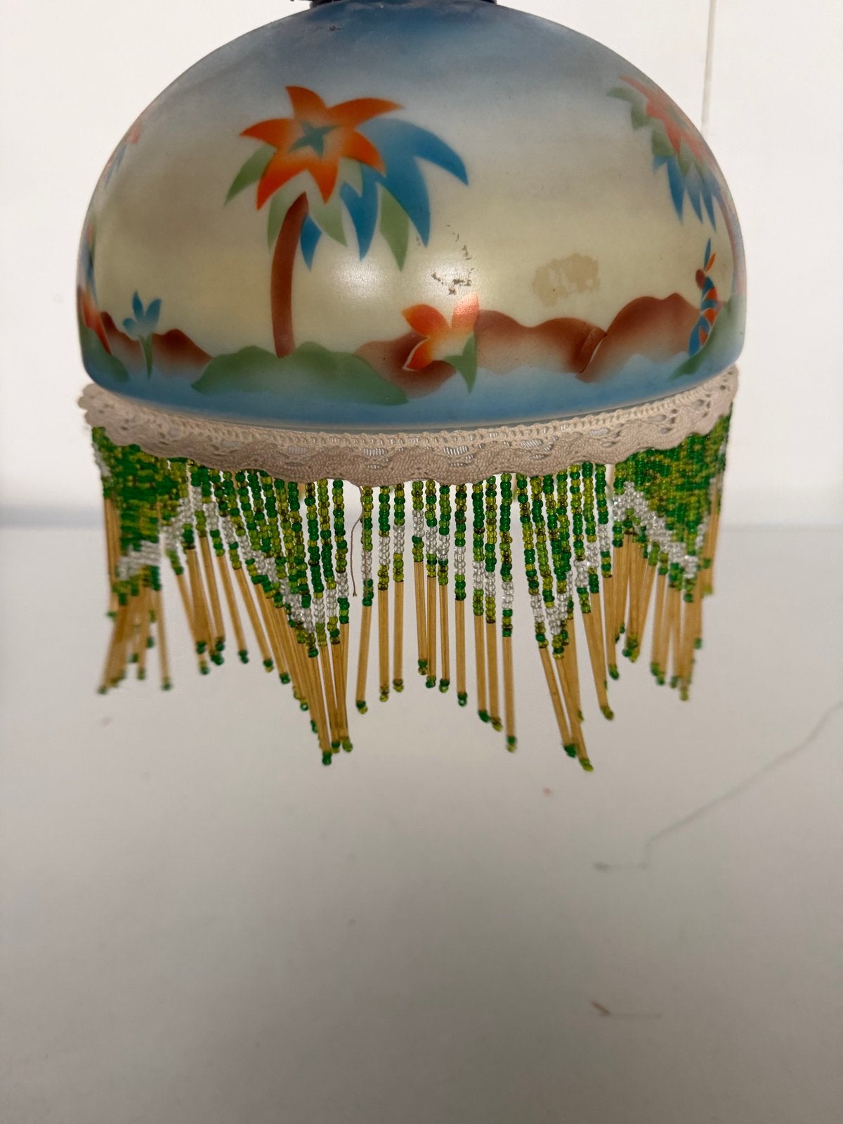Vintage lampenkap met palmboomdecor en kralen, Antiek en Kunst, Ophalen of Verzenden