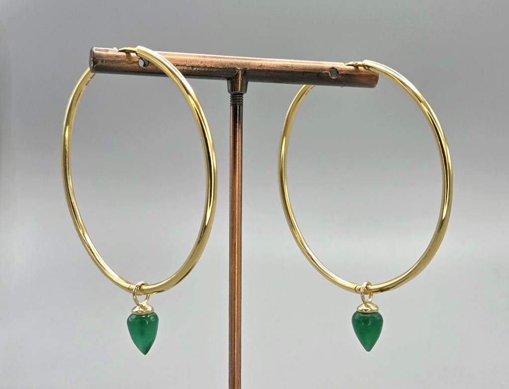 Goud op zilver klapcreolen edelstenen groene onyx. 2026/209, Hangers, ., Nieuw, Ophalen of Verzenden