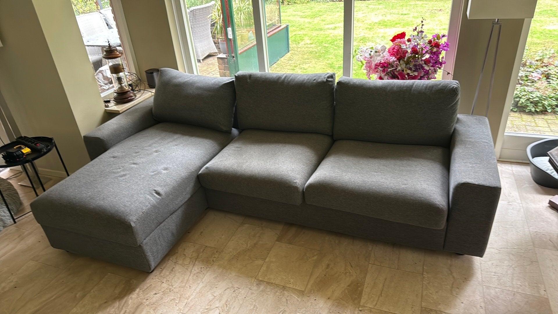Slaapbank ikea Vimle met chaise lounge en 2e hoesset, Tweepersoons, Zo goed als nieuw, Grijs, 140 cm