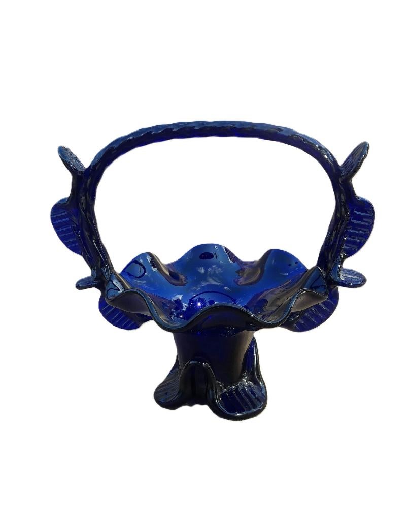 Murano glas mond geblazen kobaltblauw mandje, Ophalen of Verzenden