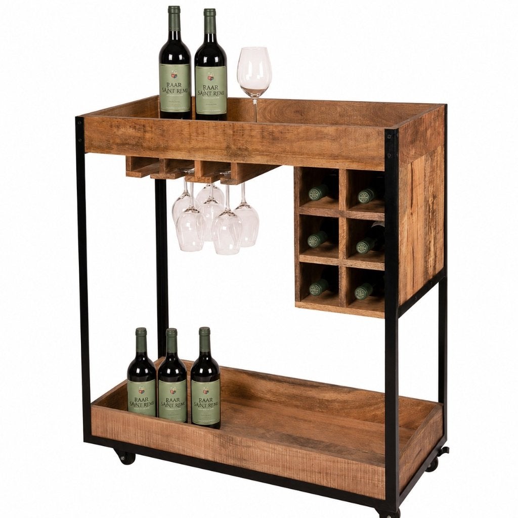 Vintage Wijnkar Wijnrek Wijntrolley Retro Mangohout SHOWROOM, Info@dehanzeherten.nl, De Hanze Herten BV, 15 tot 25 flessen, Nieuw