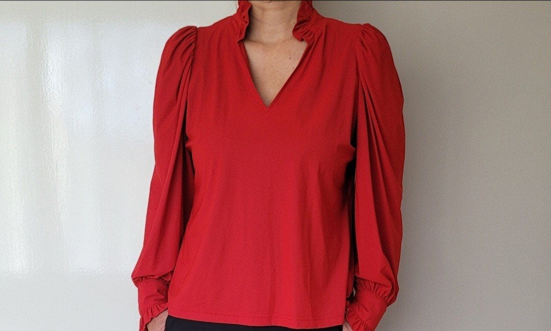 Studio Anneloes Rosella blouse XL Rood Travelstof top, Kleding | Dames, Blouses en Tunieken, Zo goed als nieuw, Maat 46/48 (XL) of groter