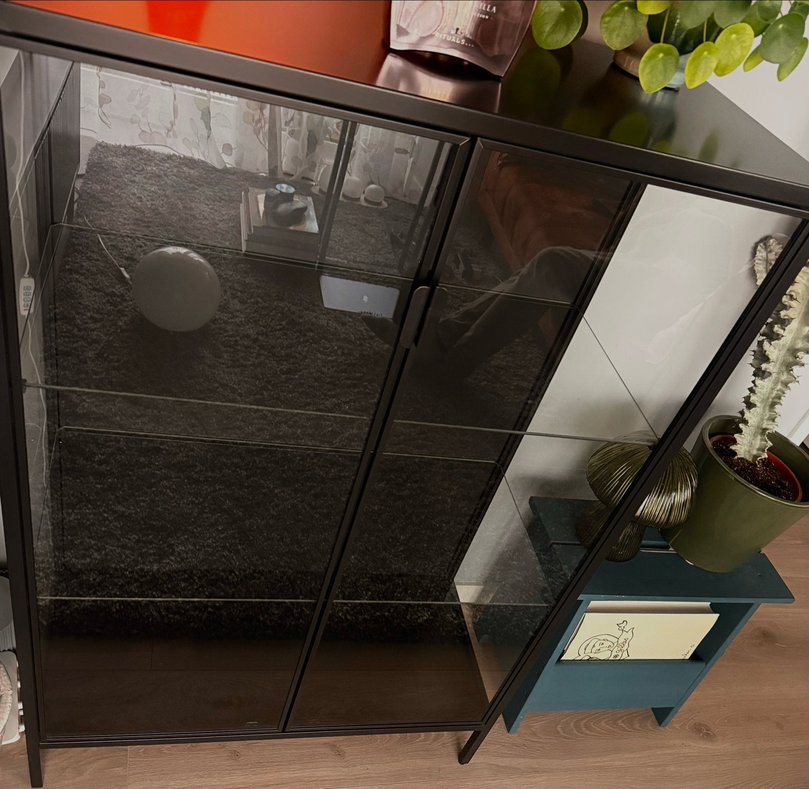 IKEA zwarte vitrinekast met glazen deuren, Ophalen of Verzenden, Zo goed als nieuw