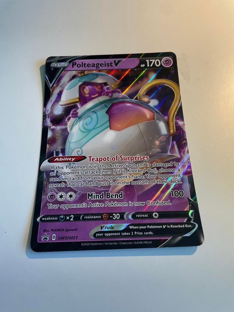 Polteageist V grote Pokémon kaart SWSH021, Verzenden, Gebruikt, Losse kaart, Foil