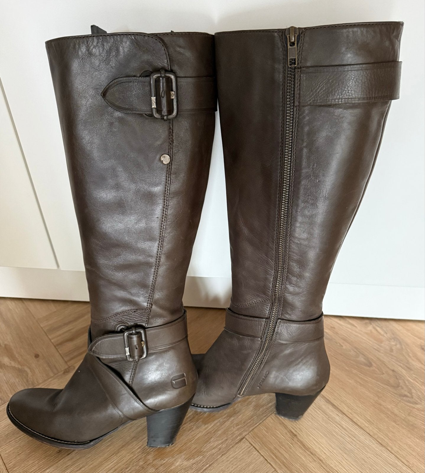 G-Star Raw leren laarzen taupe maat 39, Hoge laarzen, Overige kleuren, Ophalen of Verzenden, Gedragen