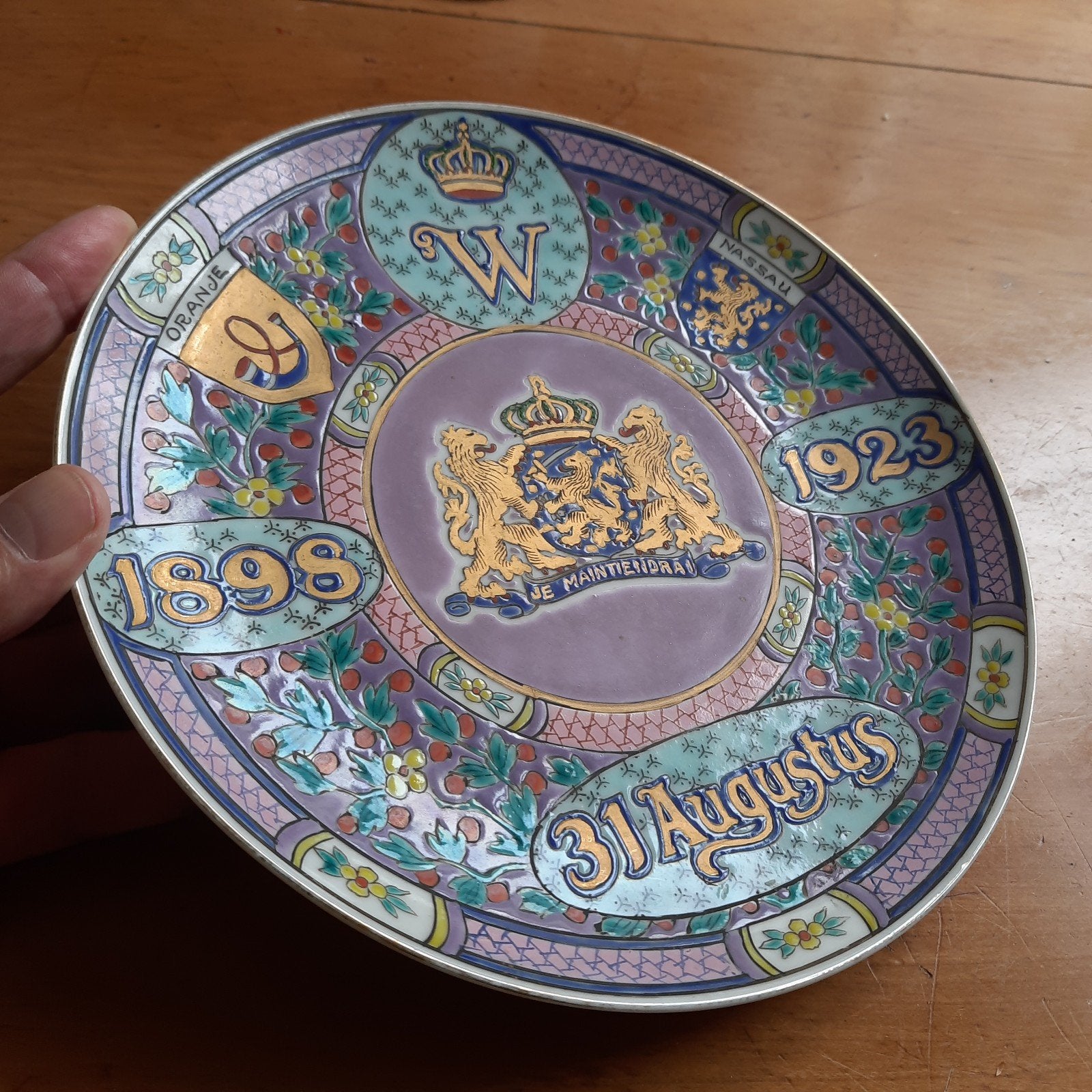 Antiek Bord 1923 Regeringsjubileum Wilhelmina 25 Jr Koningin, Verzenden, Gebruikt, Servies