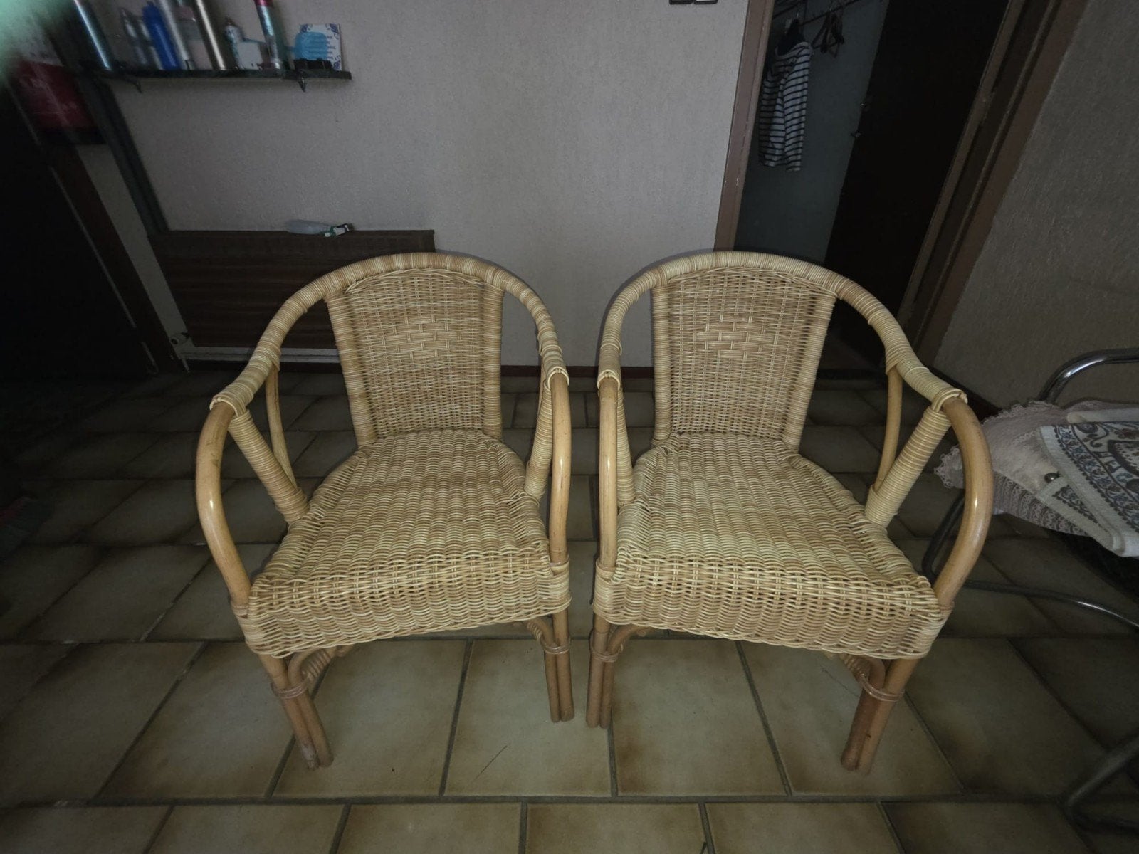 Set van 2 rotan stoelen, Gebruikt, Twee, Overige kleuren, Stof