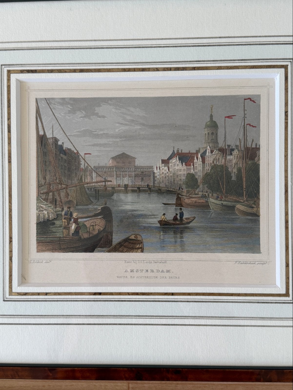 Originele handgekleurde staalgravure Amsterdam (1861), Antiek en Kunst, Handgekleurd, 1800 - 1899, Stadsgezicht, Ophalen of Verzenden