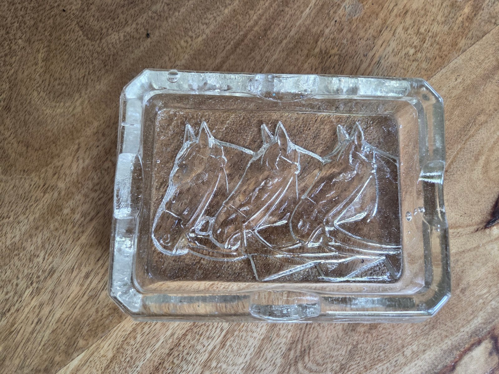 Vintage glazen asbak paarden, Ophalen of Verzenden, Gebruikt, Asbak