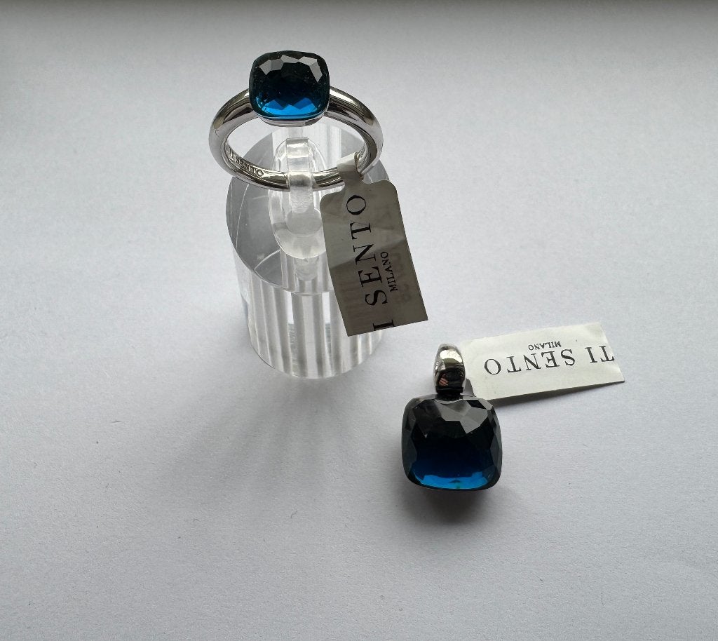 NIEUW: Ti sento set: ketting hanger en ring (58) - blauw, Nieuw, Met edelsteen, Zilver, Verzenden