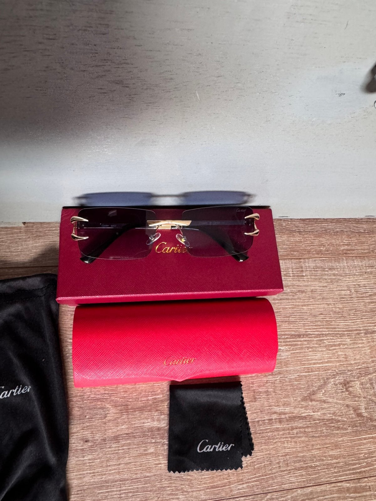 Cartier luxe zonnebril, Overige merken, Zonnebril, Zwart, Nieuw