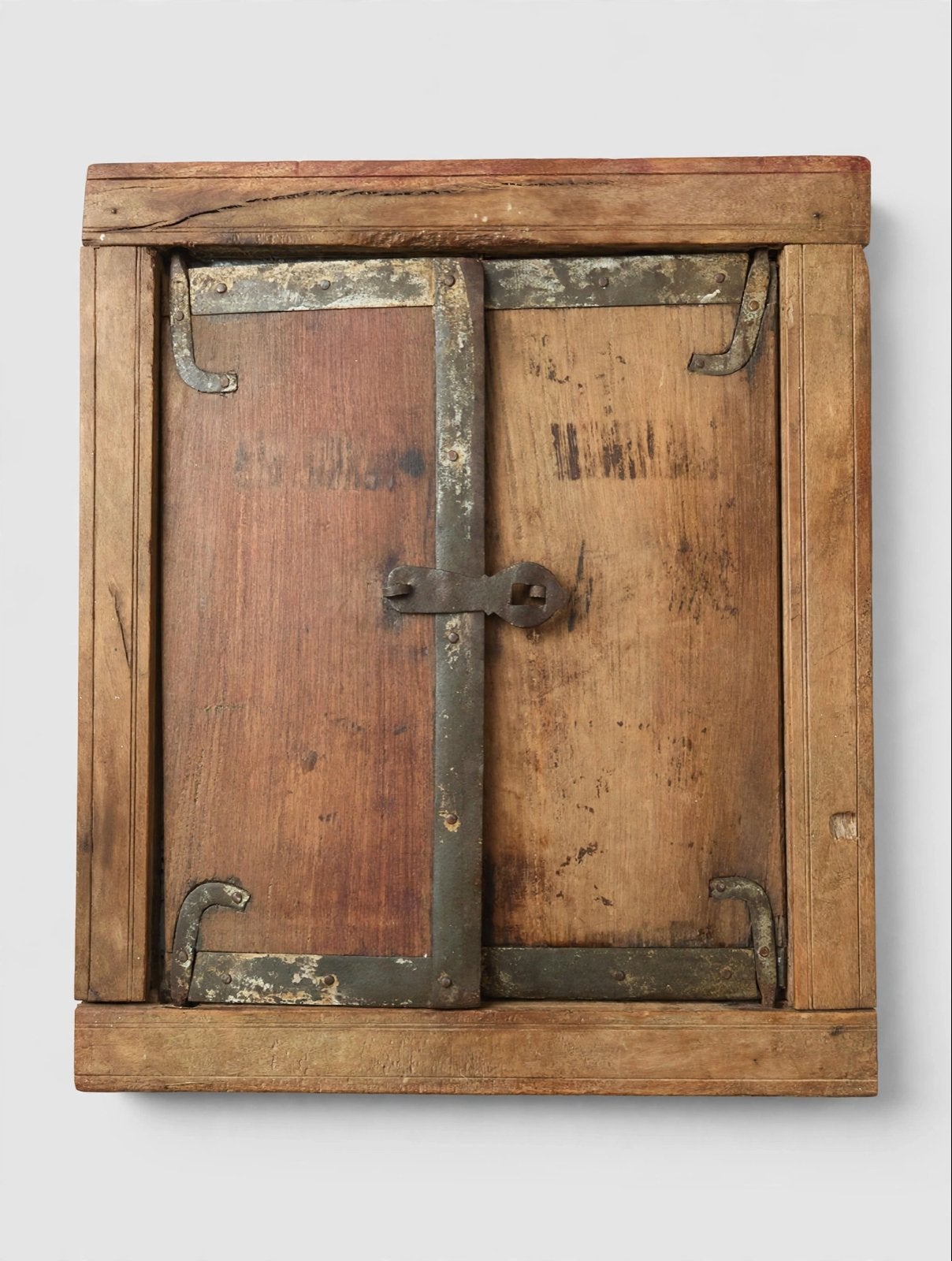 Vintage gerecycled houten luik spiegel / wanddecoratie, Ophalen, Gebruikt, Vierkant, Minder dan 100 cm