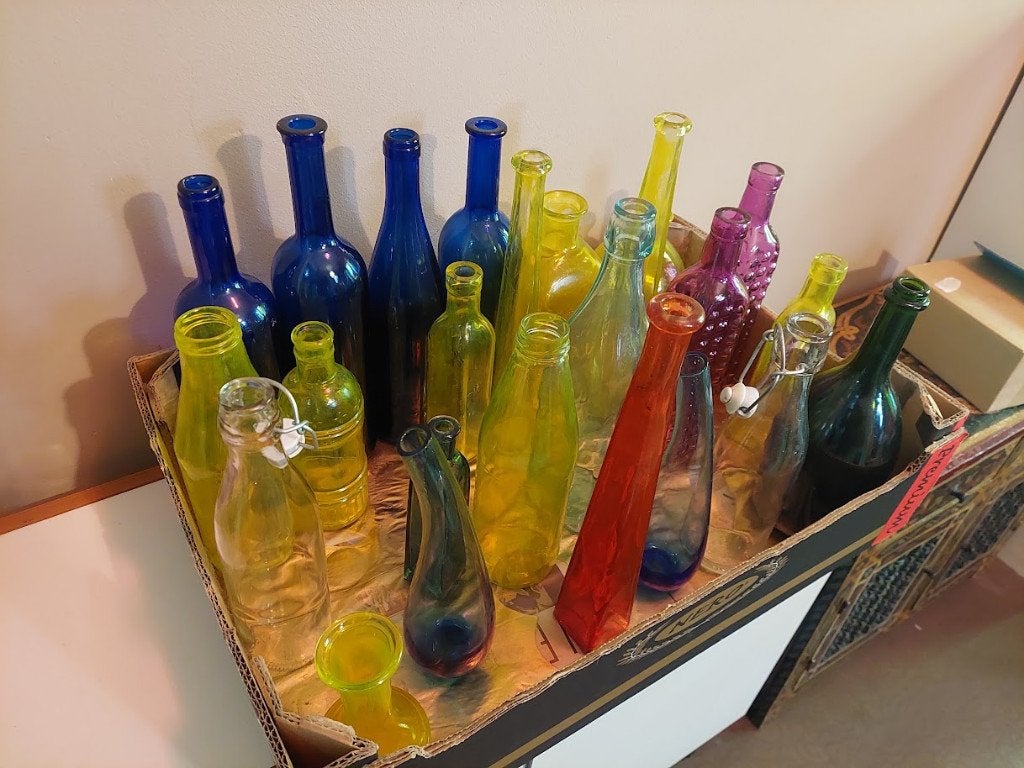 Gekleurde flessen, Ophalen, Gebruikt, Meerkleurig, Glas