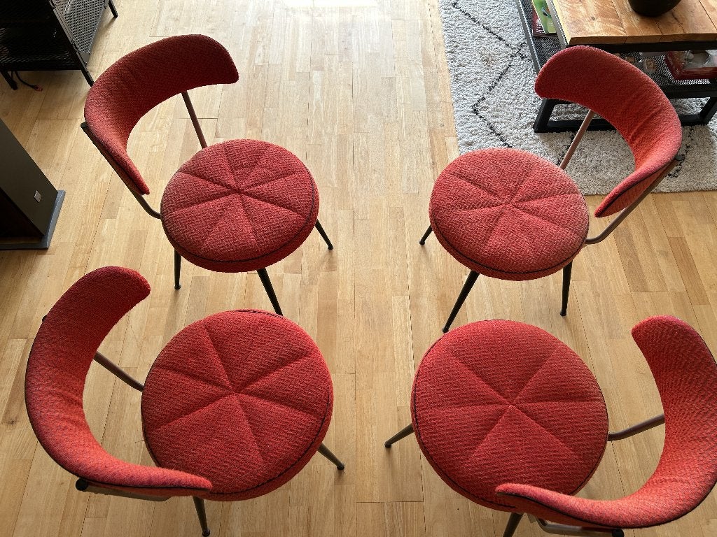 Set van 4 rode vintage stoelen, Ophalen, Gebruikt, Mid century modern, Vier