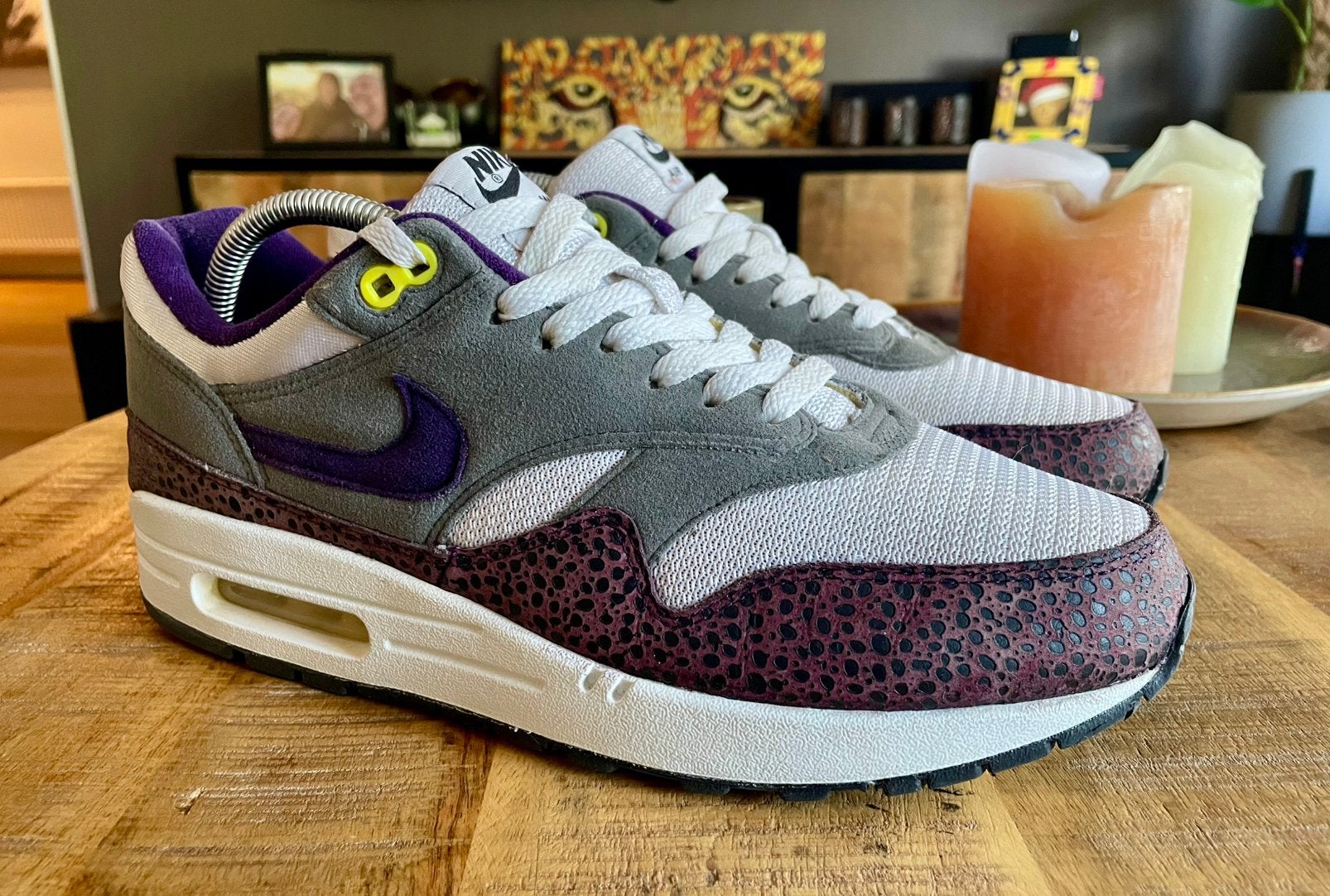 Nike Air Max 1 Purple Safari soleswapped, Overige kleuren, Sportschoenen, Ophalen of Verzenden, Gedragen
