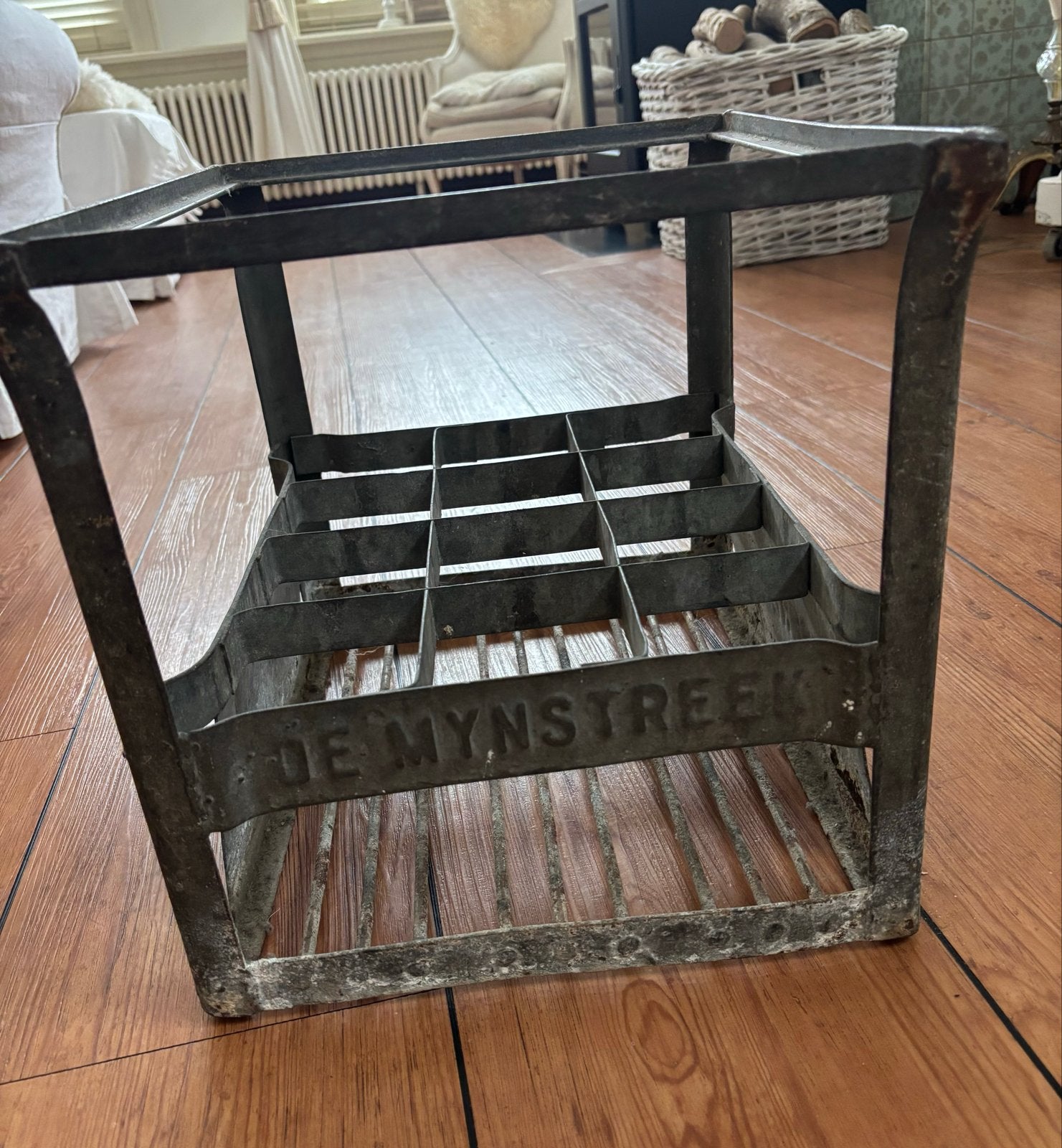 Vintage / brocante zinken  flessenhouder, Ophalen of Verzenden