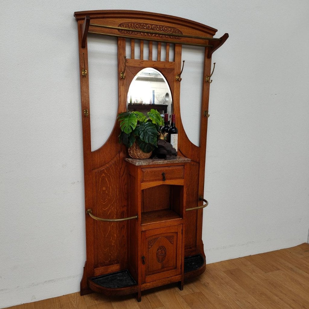Antieke kapstok halmeubel staande kapstok met spiegel 810, Valkenswaard, Gebruikt, Info@flashbackfurniture.nl, Flashback Furniture