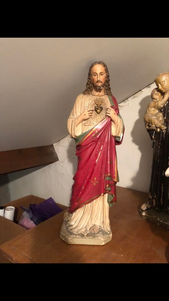 Antiek Heilig Hart Beeld - Religieuze Kunst, Ophalen of Verzenden, Gebruikt, Religie