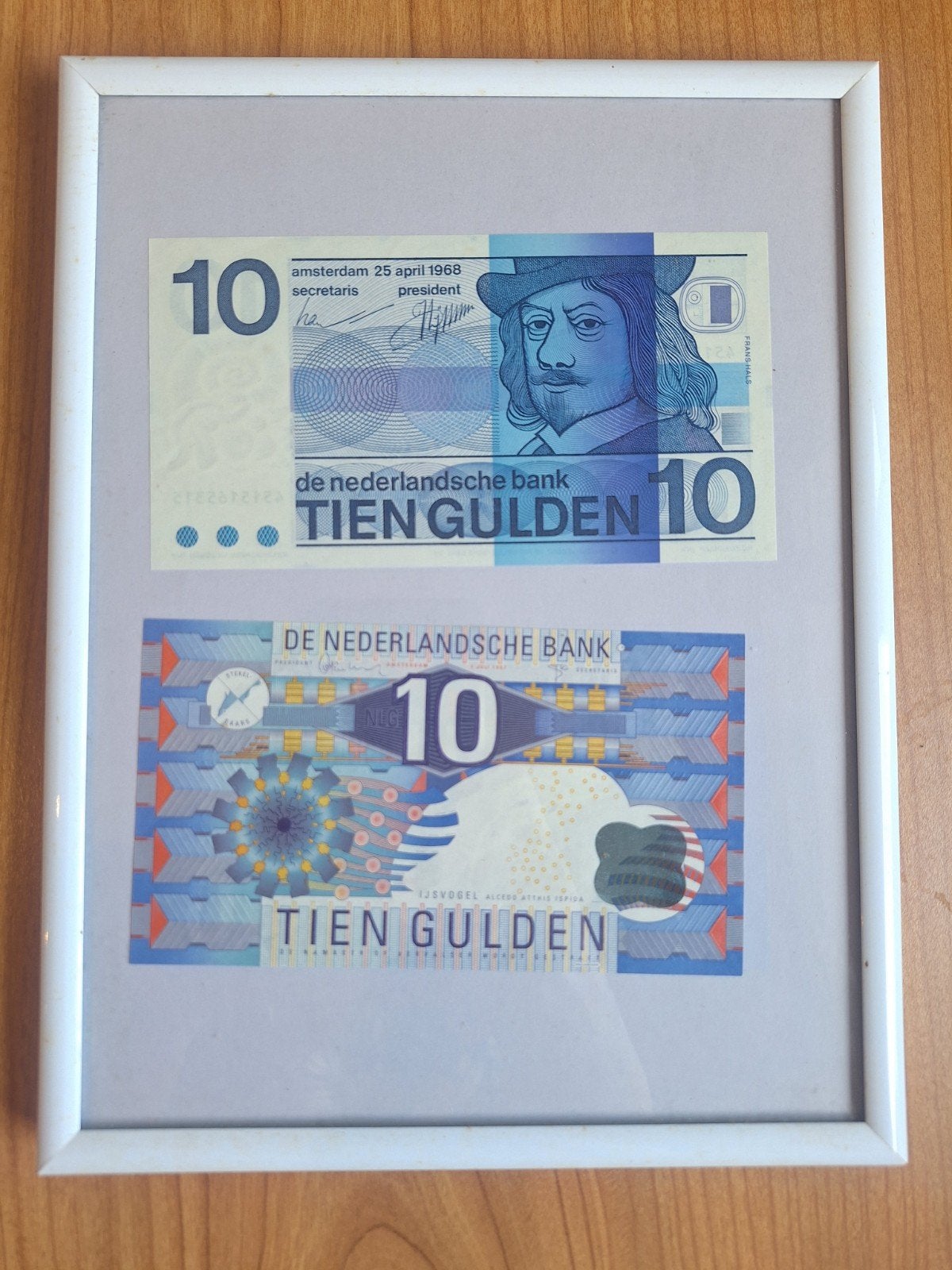 Unieke set: 10 gulden biljetten 1968 & 1997 in lijst, Postzegels en Munten, Bankbiljetten | Nederland, Ophalen of Verzenden, 10 gulden