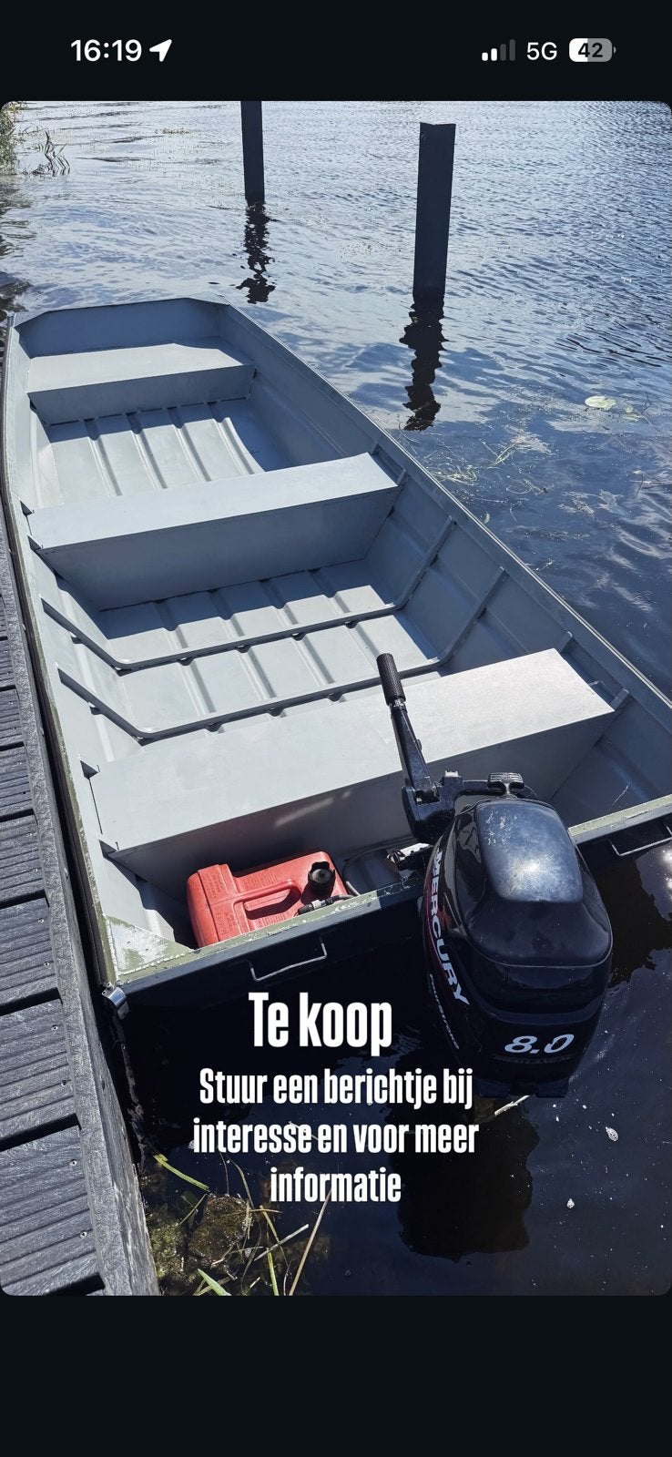Aluminium platbodem/8pk, Watersport en Boten, Ophalen, Zo goed als nieuw, Overige typen