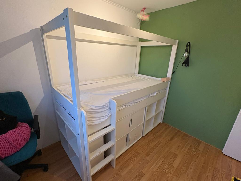 Hoogslaper met uitschuifbaar bureau en kastjes ZONDER MATRAS, Kinderen en Baby's, Kinderkamer | Stapelbedden en Hoogslapers, Ophalen