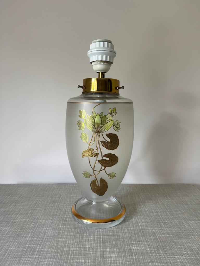 Prachtige glazen lampvoet met lamp, 34,5x12cm. Art deco boho, Vintage retro boho bohemian art deco antiek, Gebruikt, Verzenden