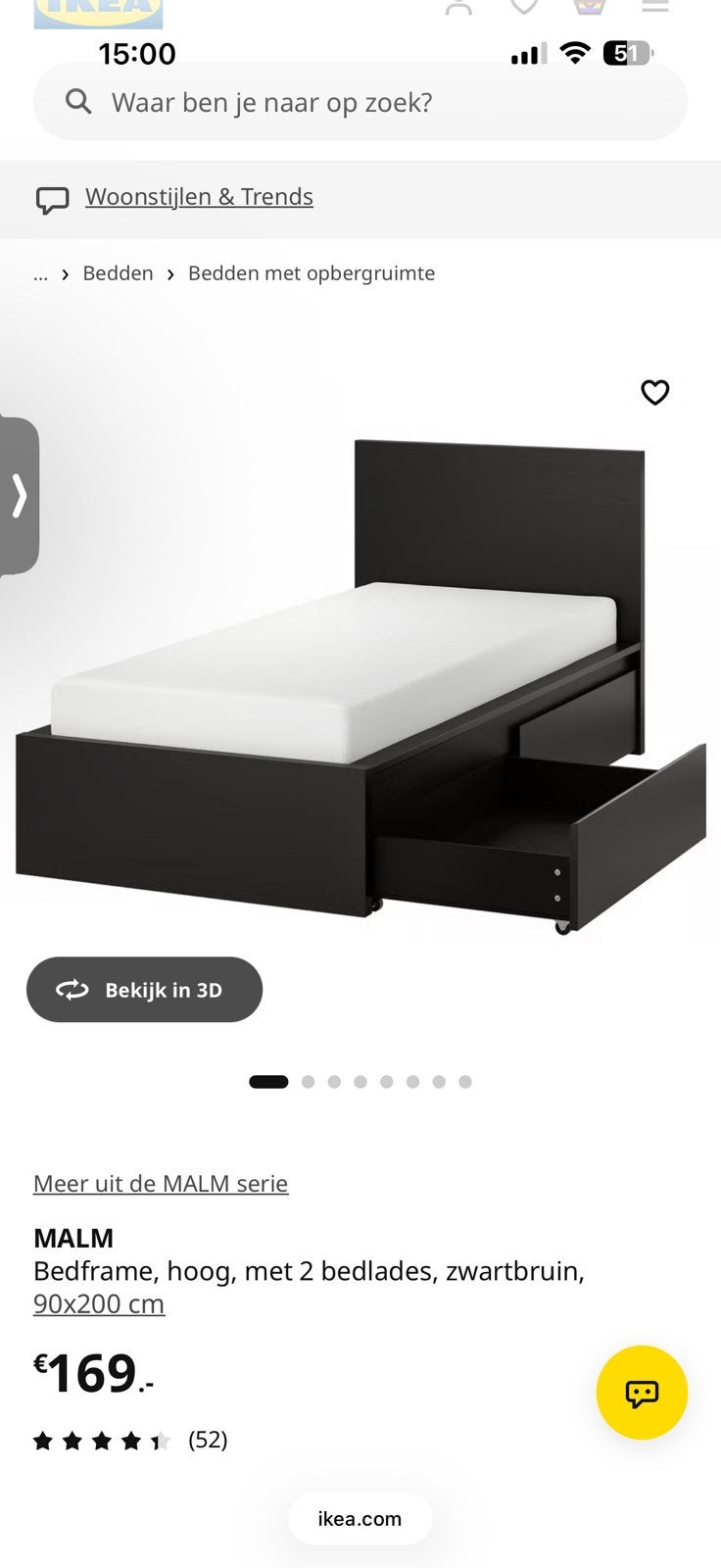 Malm bedframe 90x200 met bijhoordende nachtkastje, Ophalen, 90 cm, Eenpersoons, Wit