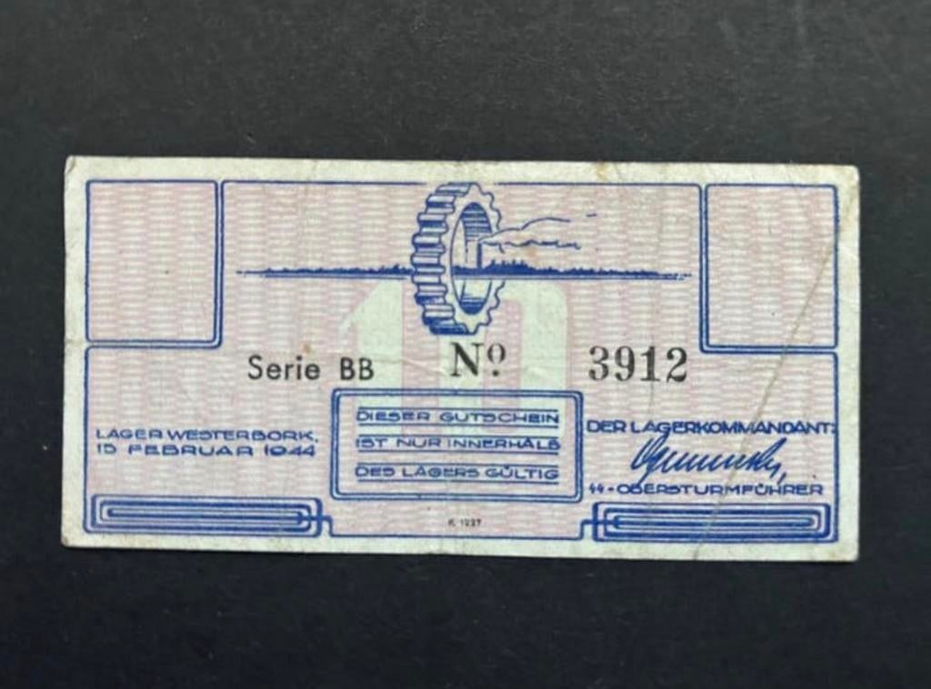WWII Bankbiljet Concentratiekamp Westerbork, Verzamelen, Militaria | Tweede Wereldoorlog, Ophalen of Verzenden, Nederland, Embleem of Badge