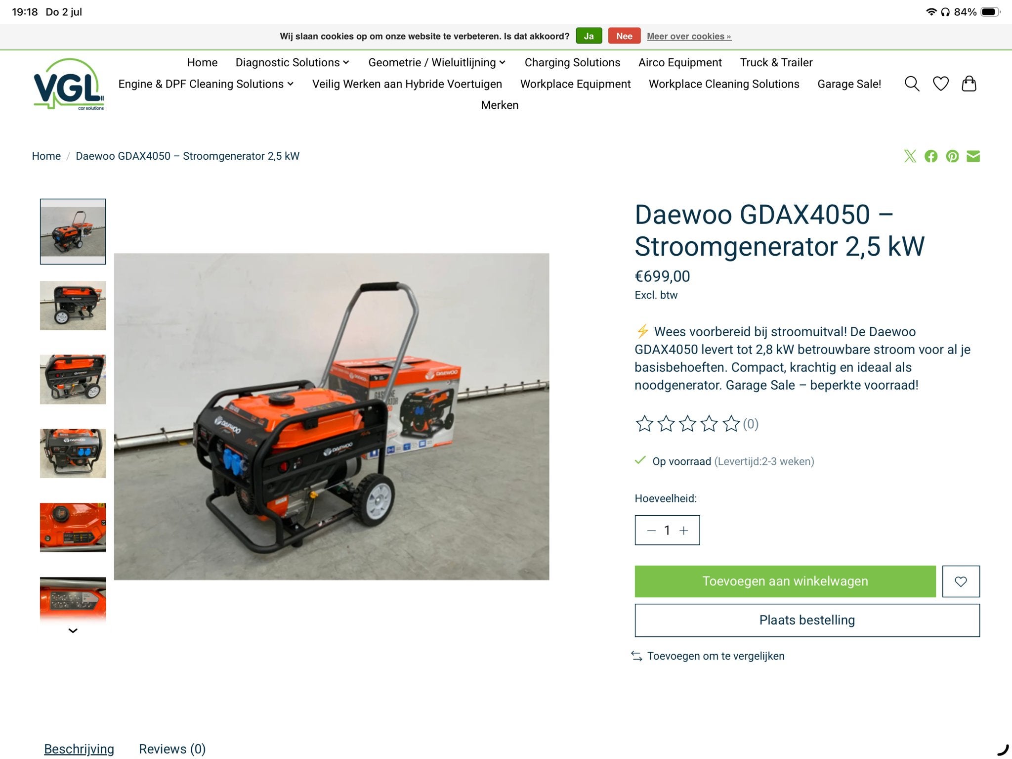Daewoo DGAX4050 Stroomgenerator - Nieuw in doos, Ophalen, Nieuw, Minder dan 5 kVA, Benzine