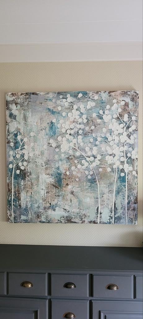 Abstract Canvas Schilderij met Witte Bloesem, Ophalen