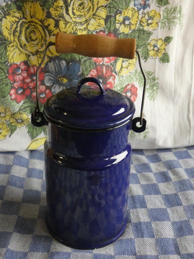 emaille kan/ blauw emaille melkbus/ 1 liter kan, Ophalen of Verzenden