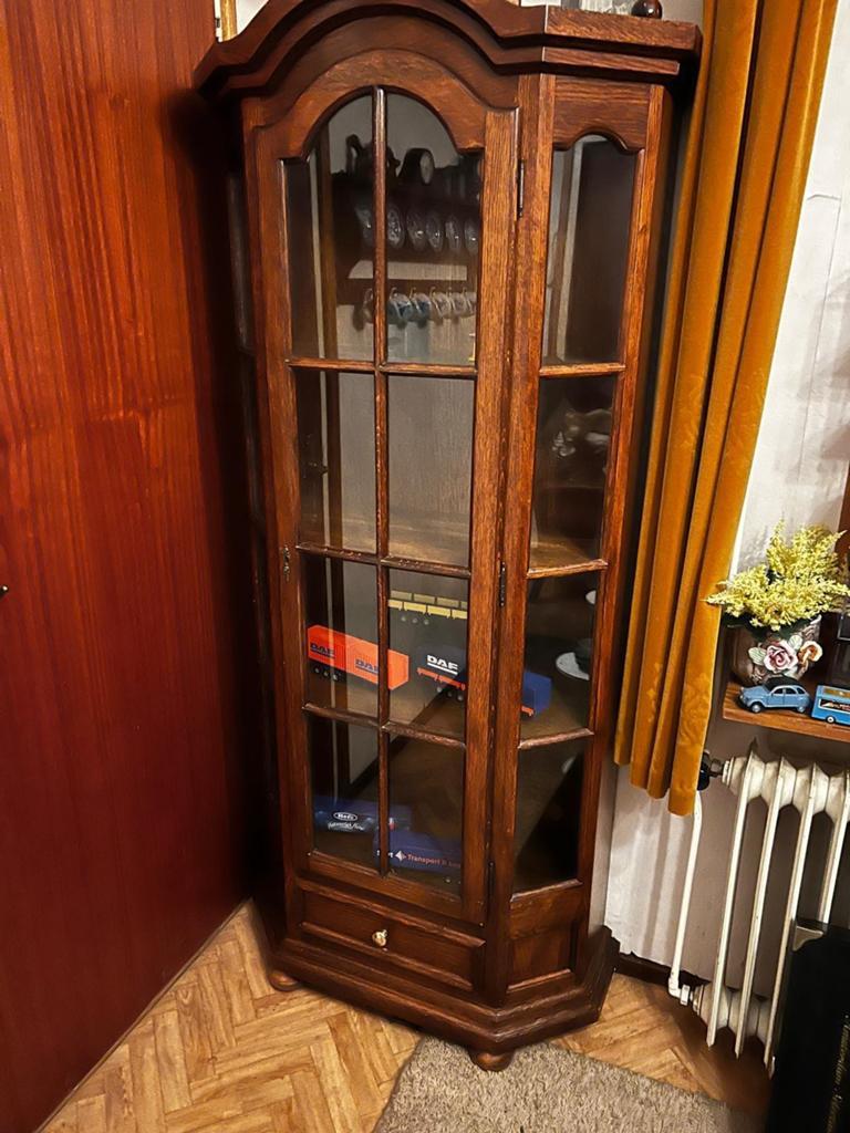 Eiken vitrine kast, Ophalen, 25 tot 50 cm, 50 tot 100 cm, 150 tot 200 cm