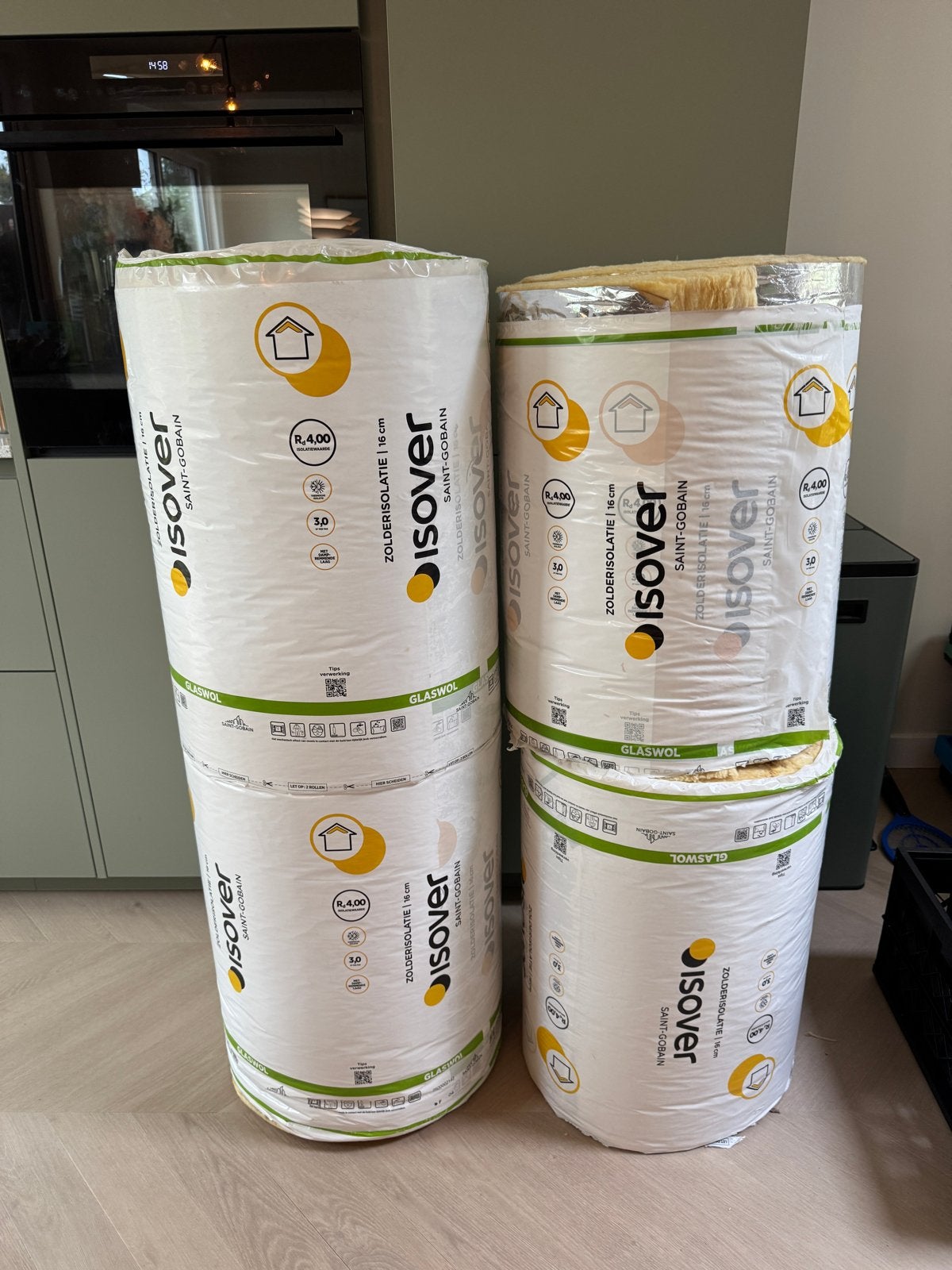 Isover Zolderisolatie Glaswol 16 cm (R 4,00), 12 cm of meer, Nieuw, 15 m² of meer, Glaswol