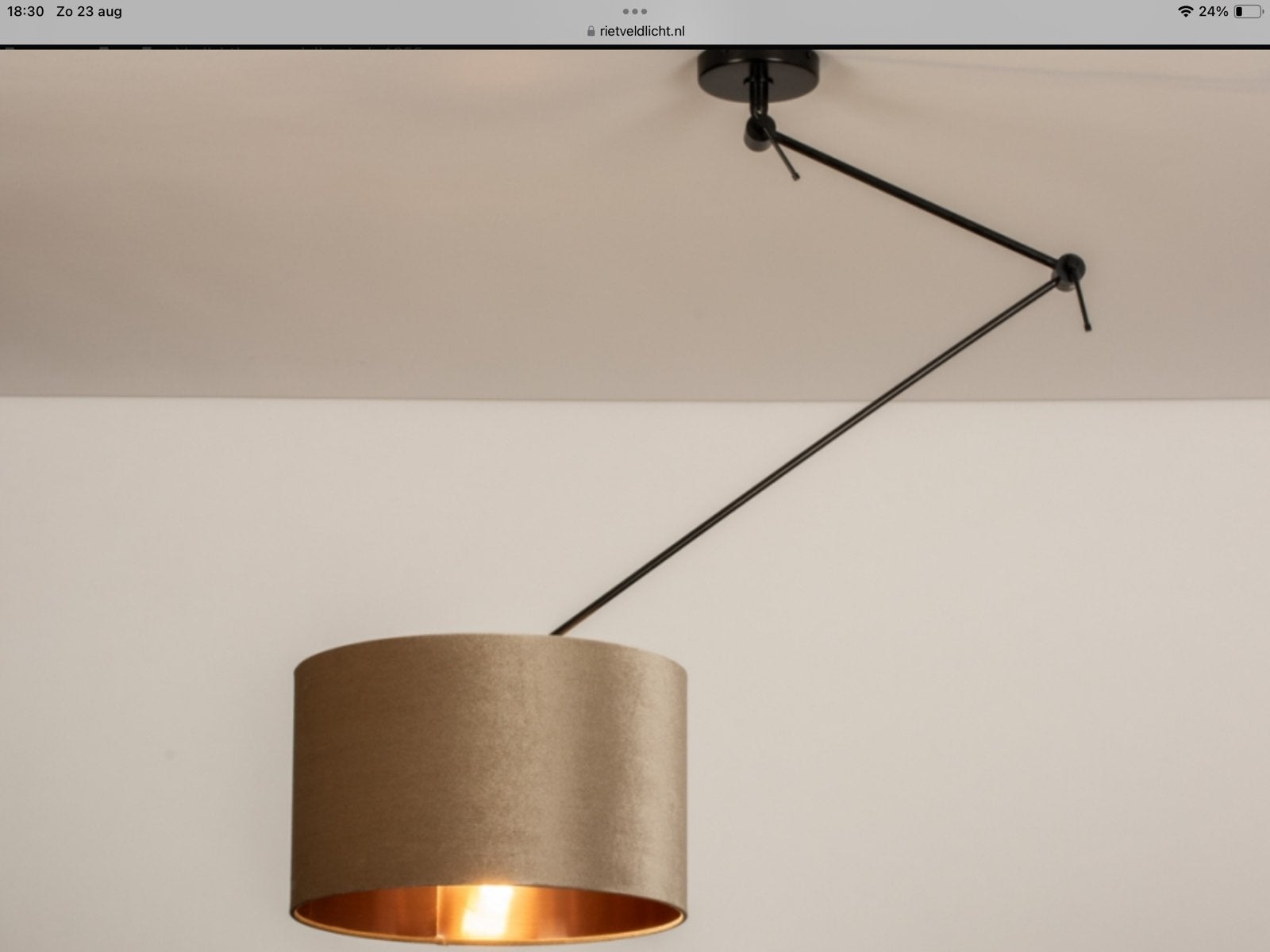 Verstelbare plafondlamp met stoffen kap, Ophalen of Verzenden, Zo goed als nieuw, Metaal, E27 (groot)