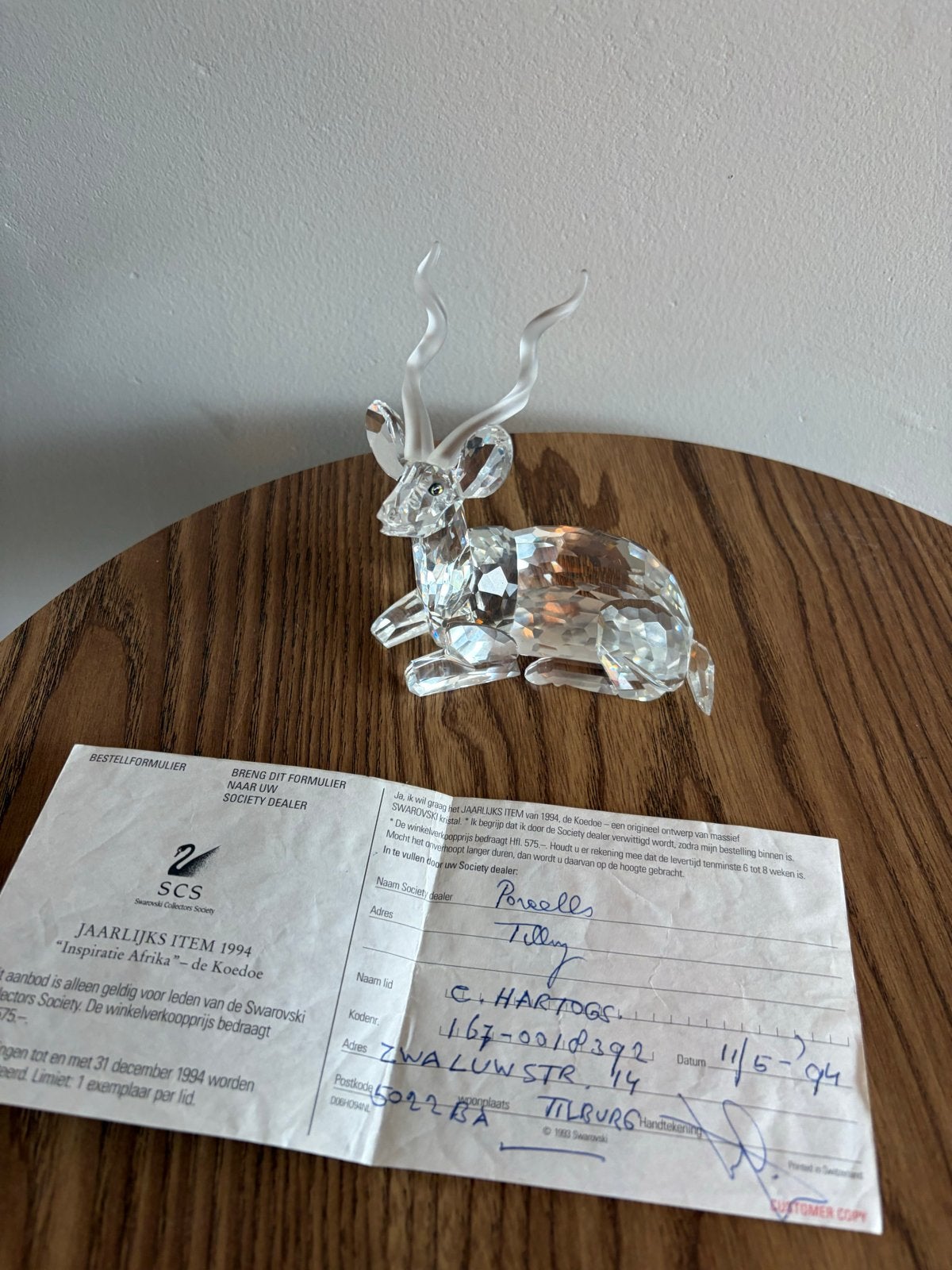 Swarovski SCS Koedoe 1994 – met origineel formulier, Ophalen of Verzenden, Zo goed als nieuw, Figuurtje