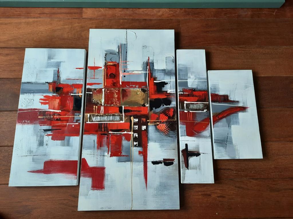 4 Luik schilderij, Antiek en Kunst, Kunst | Schilderijen | Abstract, Ophalen